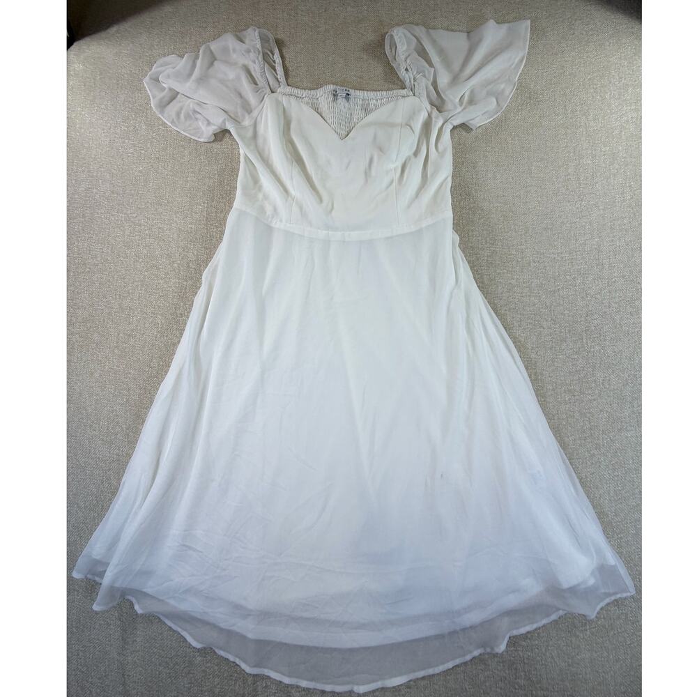 Baltic Born Women L White Princess Neck Cap Sleeve Knee Length Dress Bridal